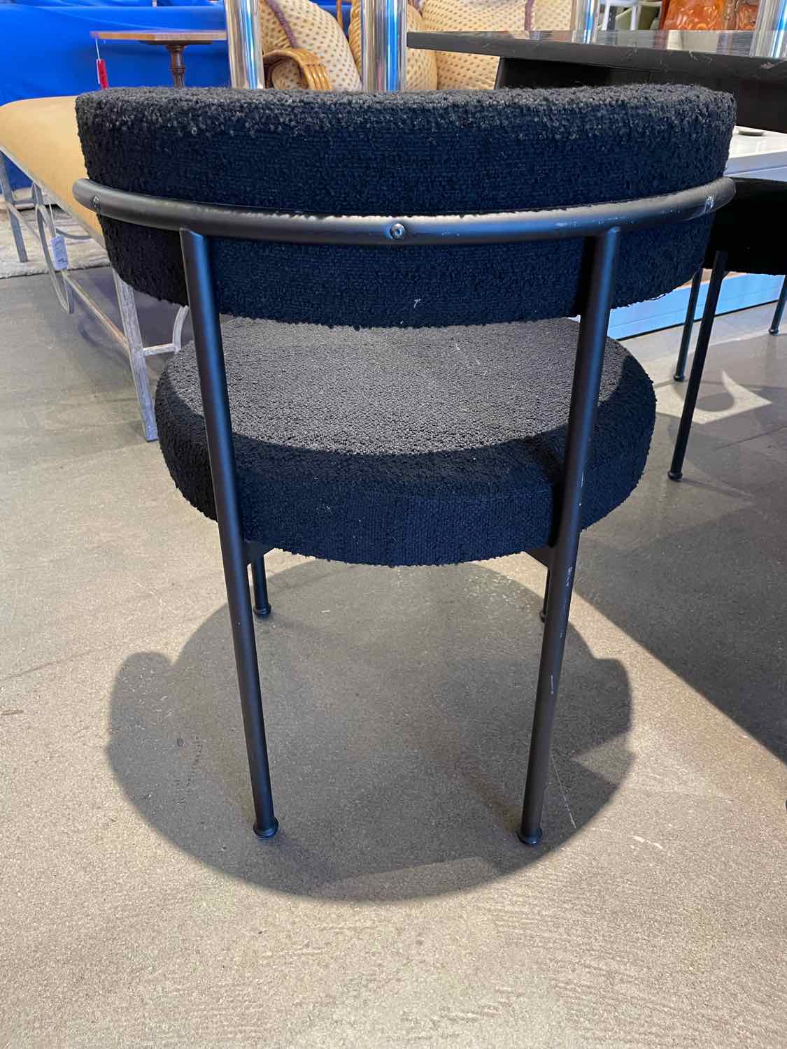 SET of 6 Black Boucle Chairs w/ Metal Legs