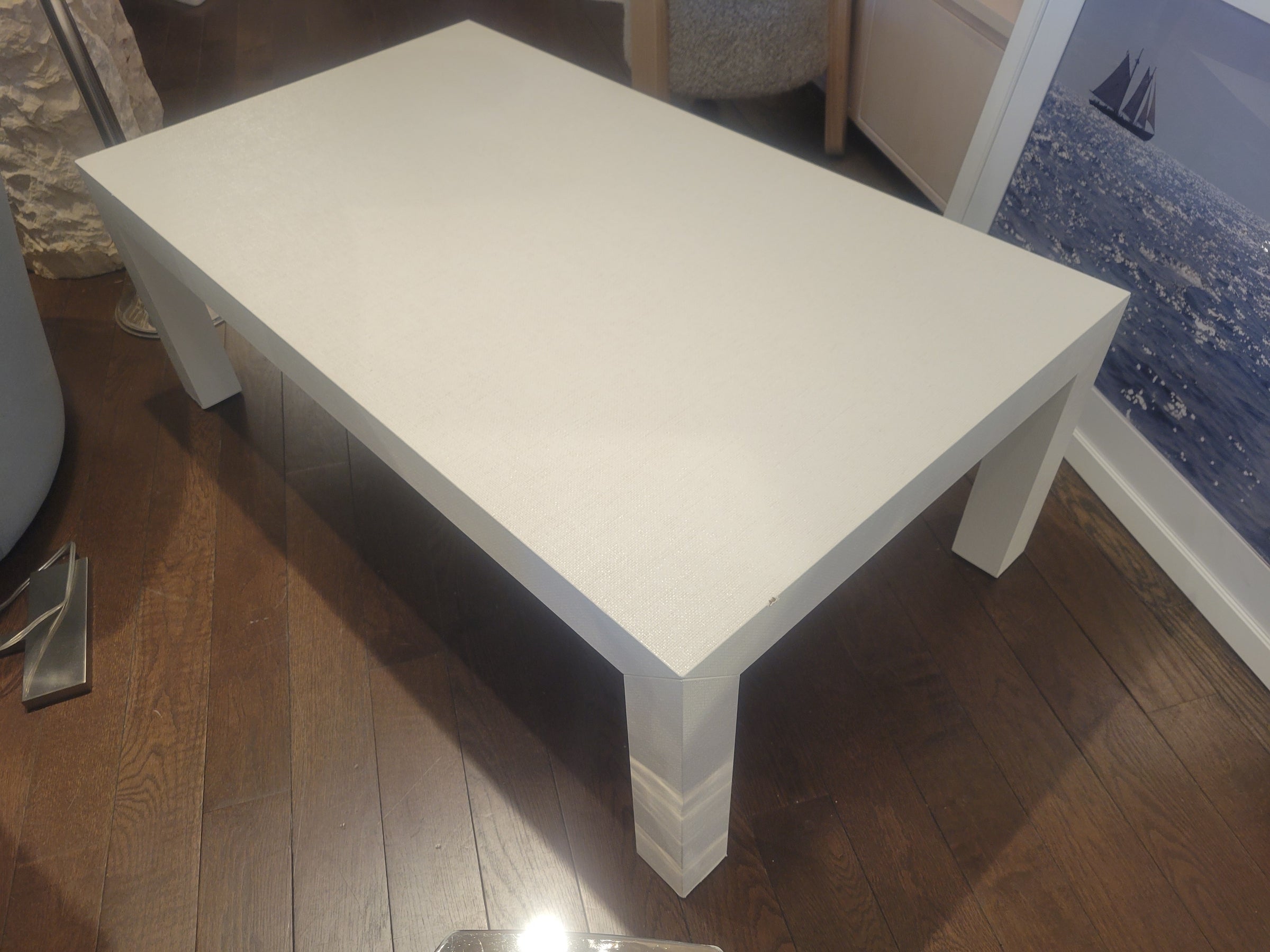 White Grasscloth 4-ft Rectangular Coffee Table (AS IS)