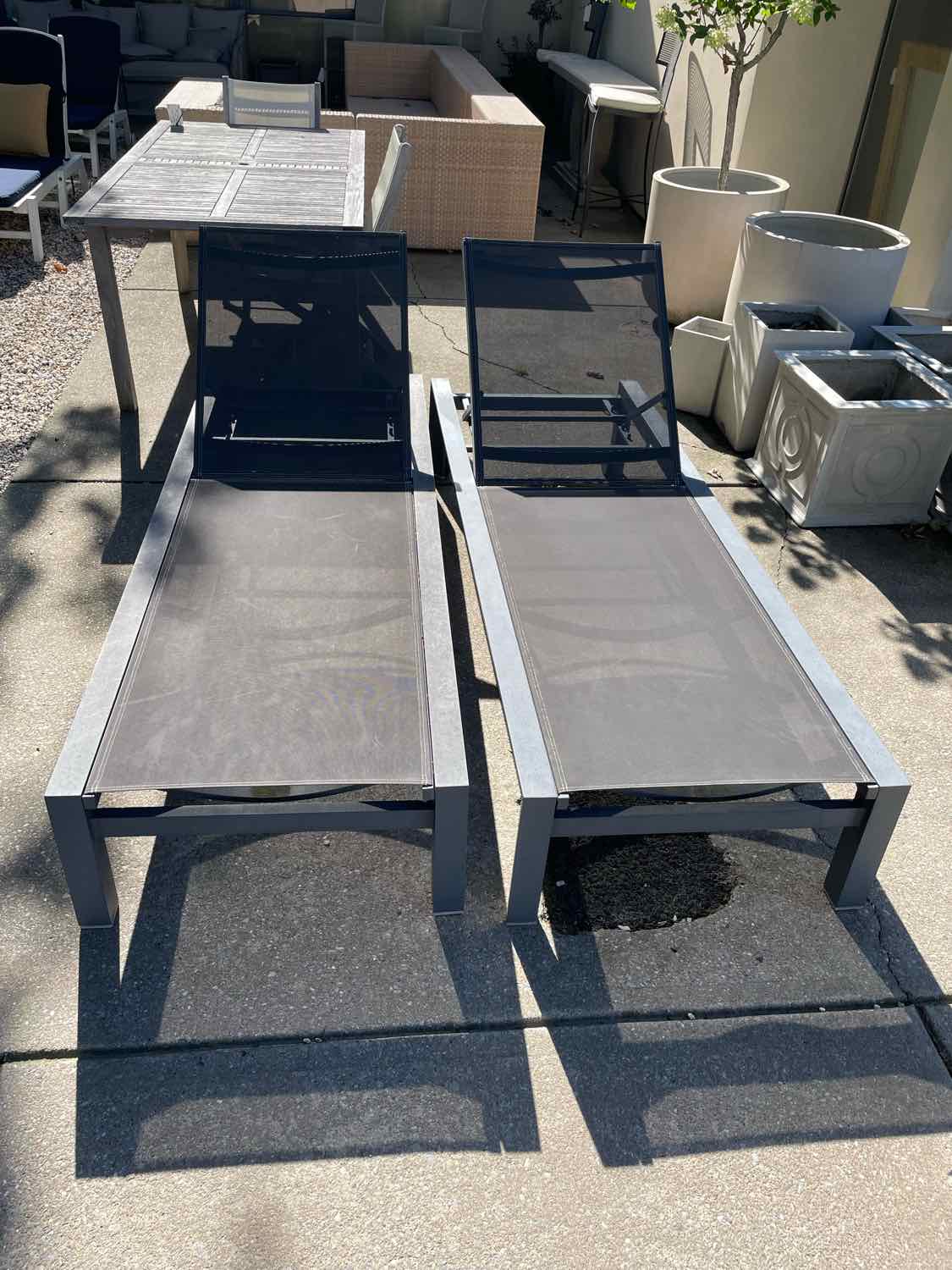 PAIR of Gray Mesh & Metal Outdoor Loungers by Life Outdoor Living (AS IS)