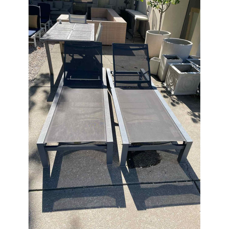 PAIR of Gray Mesh & Metal Outdoor Loungers by Life Outdoor Living (AS IS) - colletteconsignment.com