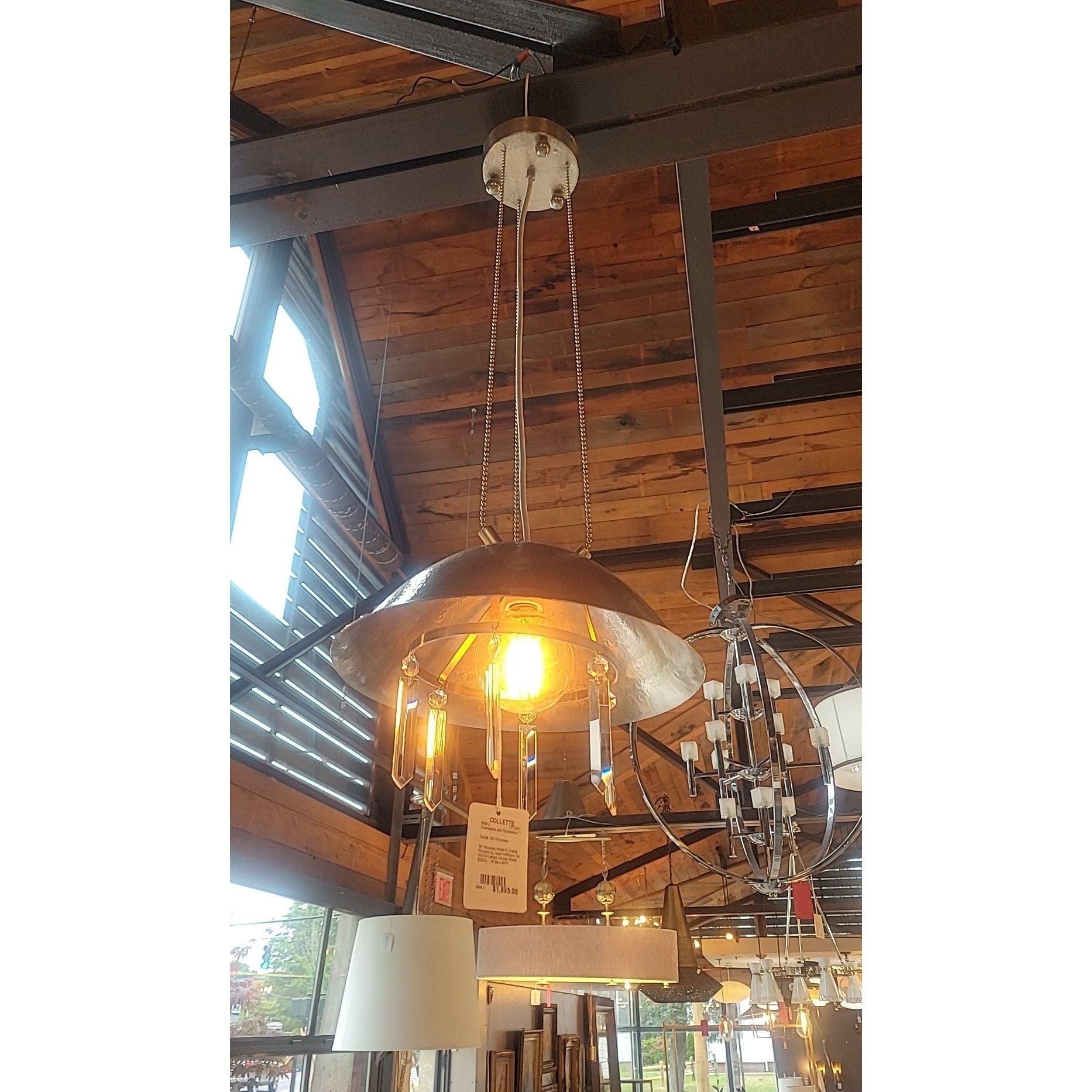 Art Nouveau Nickel & Crystal Pendant by Josef Hoffmann for WOKA Lamps Vienna