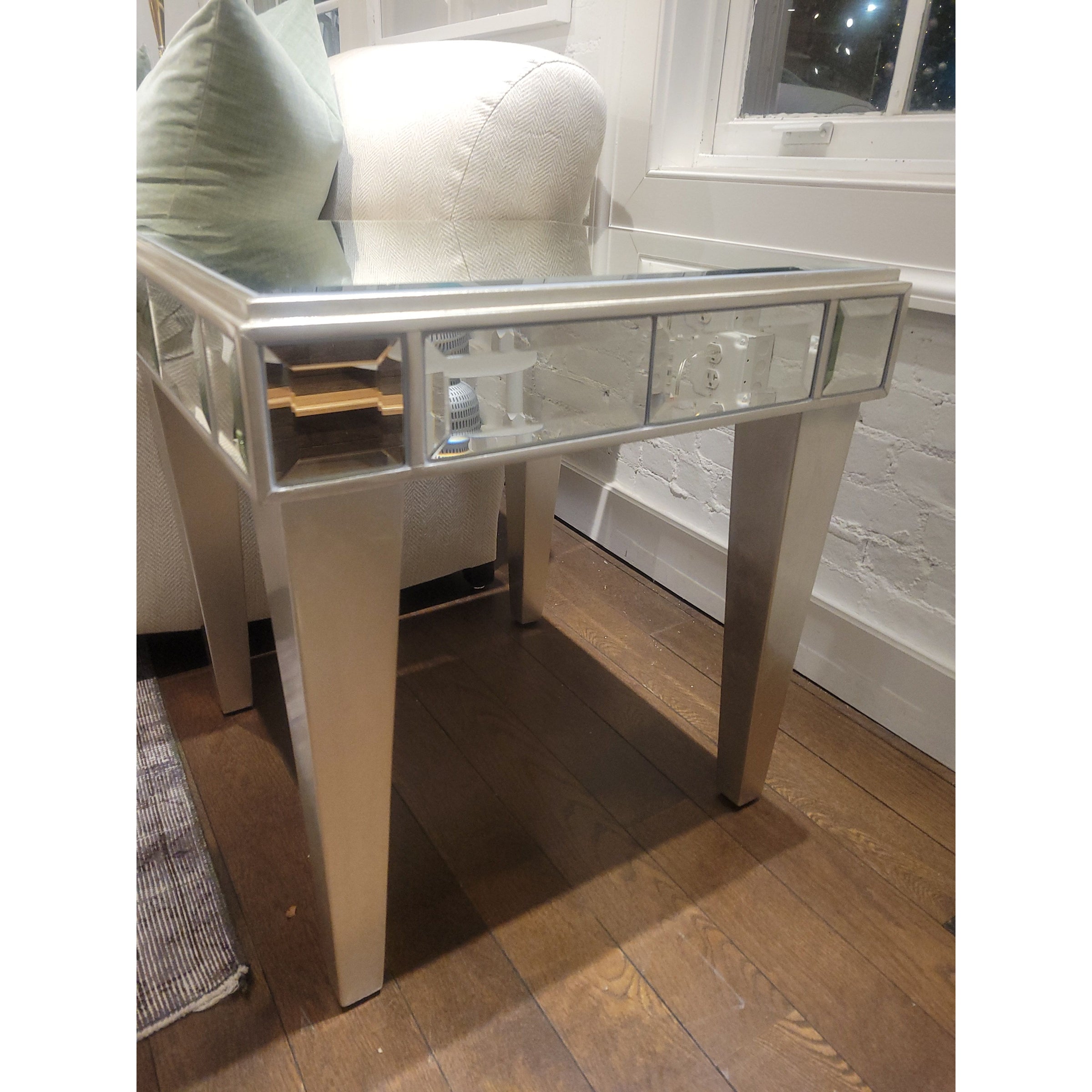 PAIR of Mirrored Glass Silverleaf Finish Side Tables