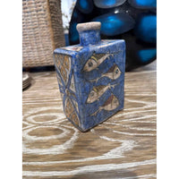 Antique Persian Clay Pottery Vase w/Fish,  4.25"L x 2.5"W x 7"H
