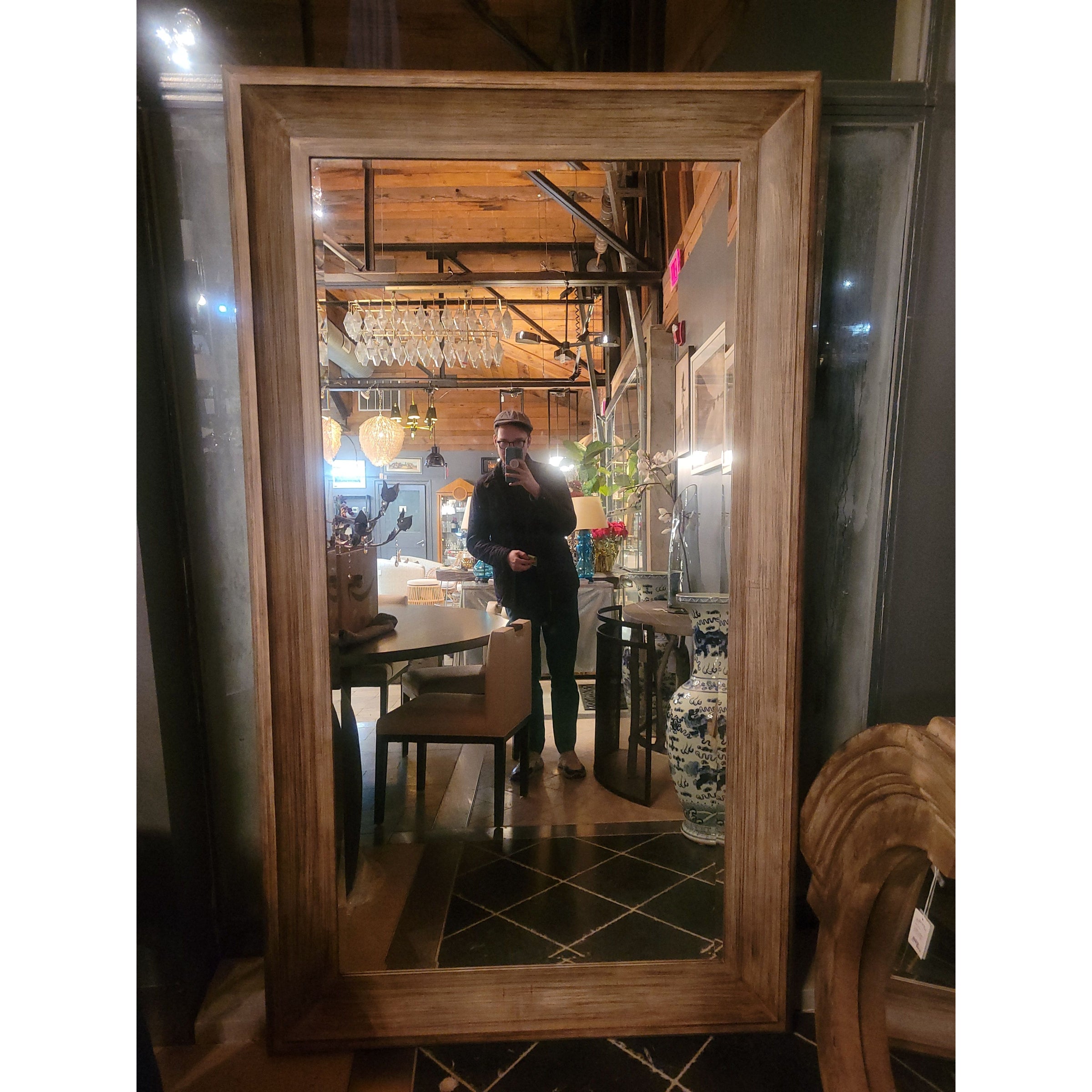 Wood Veneer Frame Leaning Mirror w/ Beveled Glass - AS IS