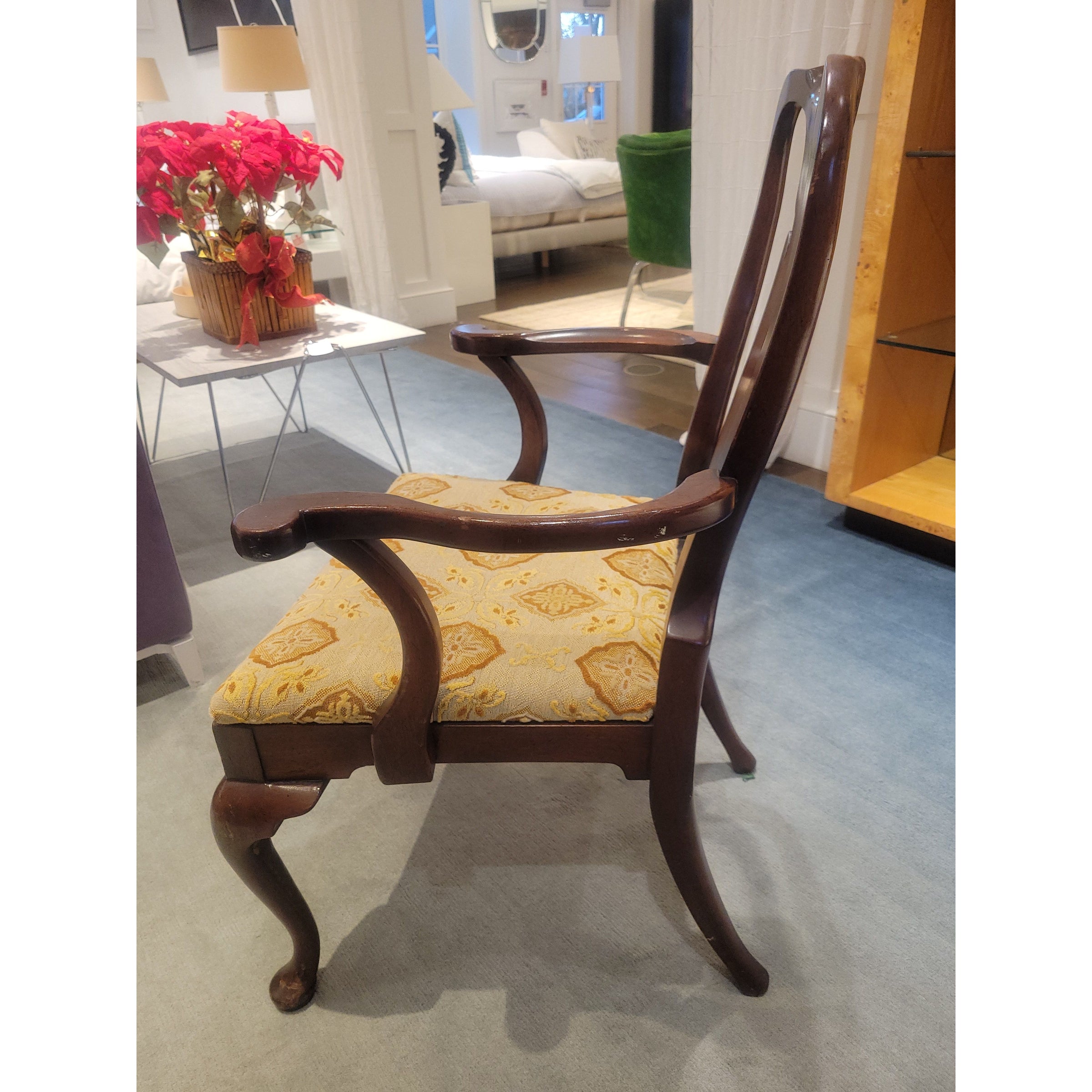 PAIR of Antique Mahogany Queen Anne Chairs w/ Upholstered Seats
