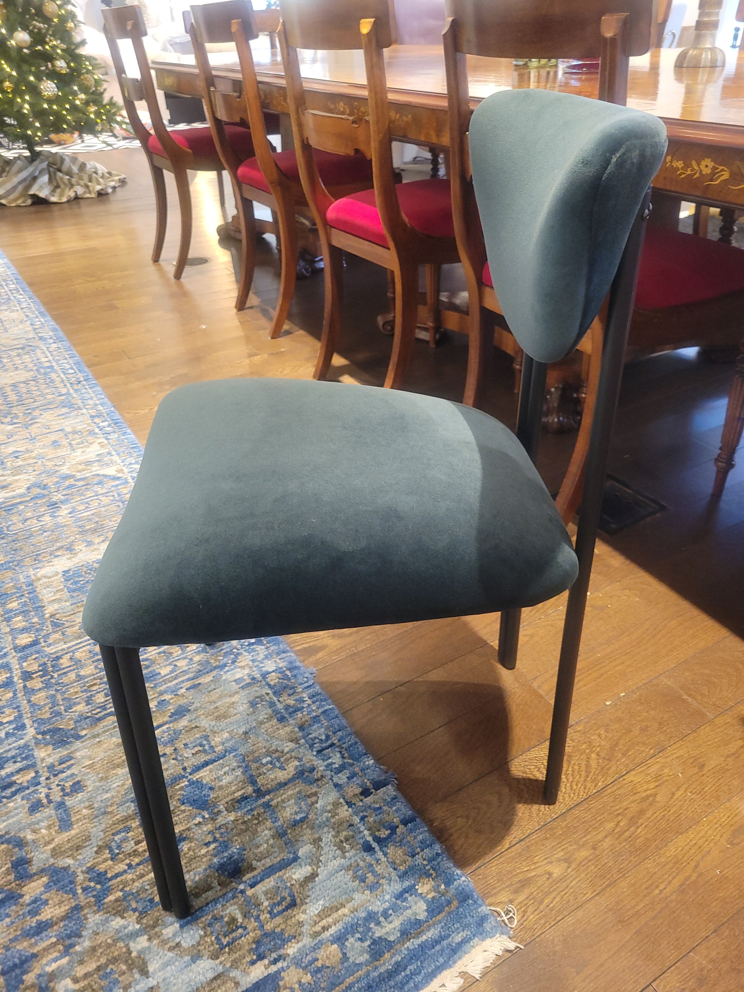 Custom Dark Green Performance Velvet Chairs w/ Black Steel Legs