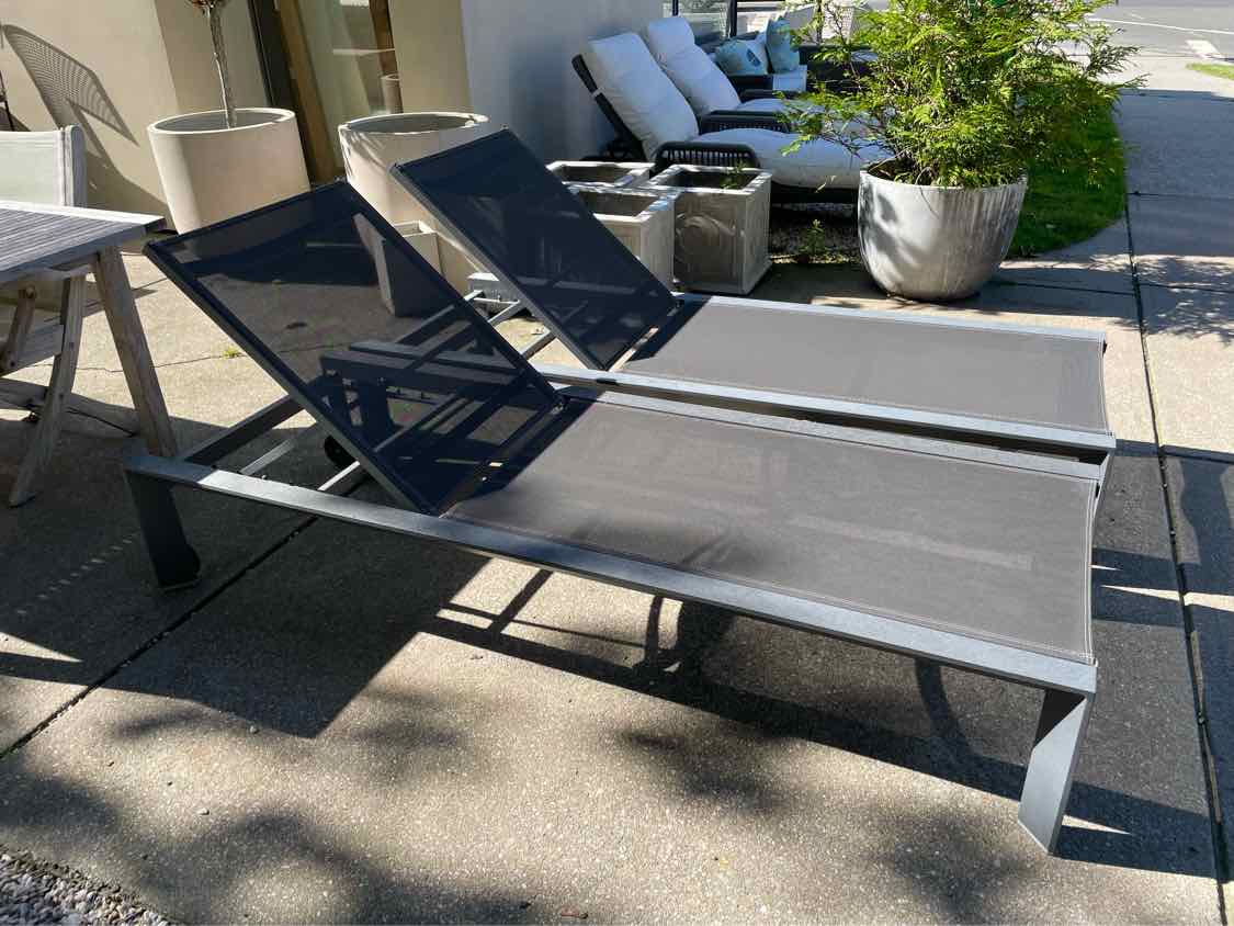 PAIR of Gray Mesh & Metal Outdoor Loungers by Life Outdoor Living (AS IS)