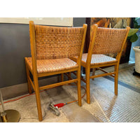SET of 10 Oak and Rattan Weave Dining Chairs