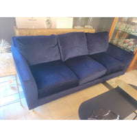 Custom 7-ft Blue Velvet Sofa w/ Polished Brass Legs by Artistic Frame (AS IS)