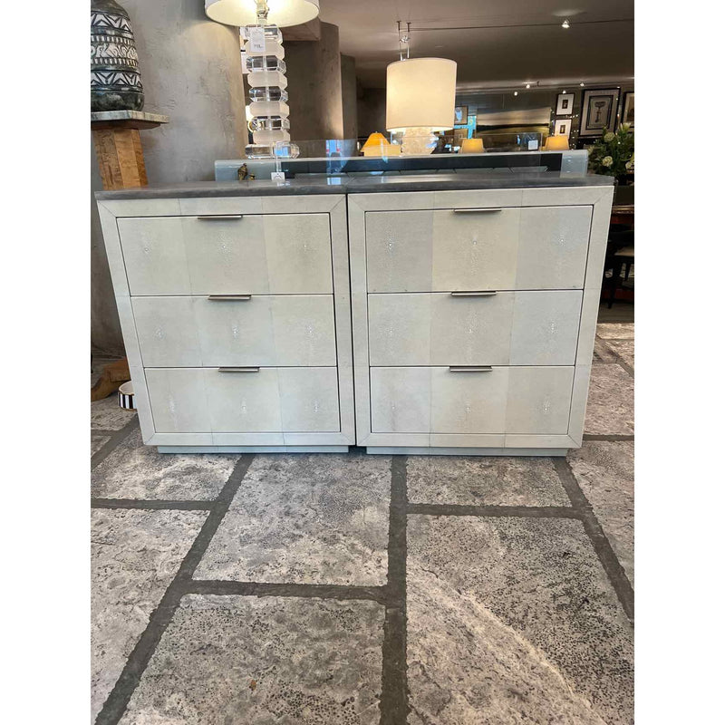 Pair of Shagreen Night Stands with Silver Resin Marble Top