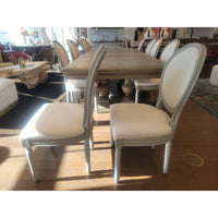 SET of 10 French Linen & Wood Round-Back Dining Chairs by Safavieh (AS IS) - colletteconsignment.com