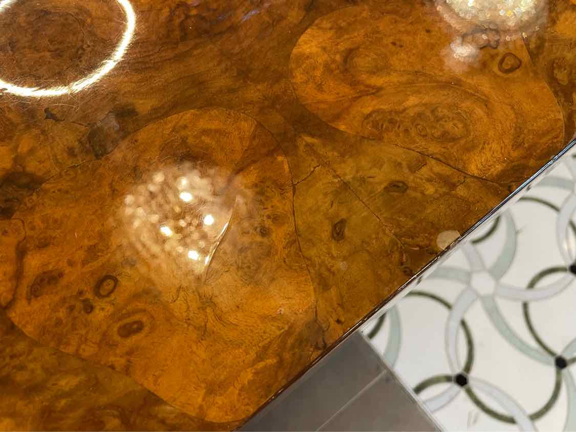 7-ft Lacquered Mahogany Burlwood Dining Table by Paul Mayen for Intrex (AS IS)