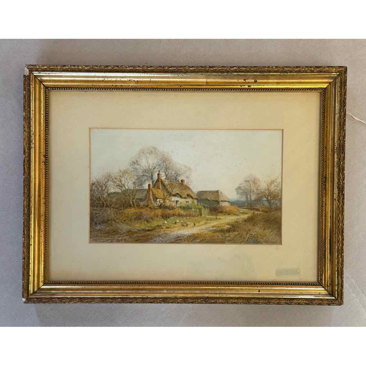 Antique Watercolor Painting by Henry John Sylvester Stannard in Gold Frame
