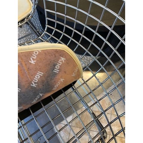 PAIR of Chrome Bertoia Counter Stools w/ Beige Leather Cushions by Knoll - AS IS