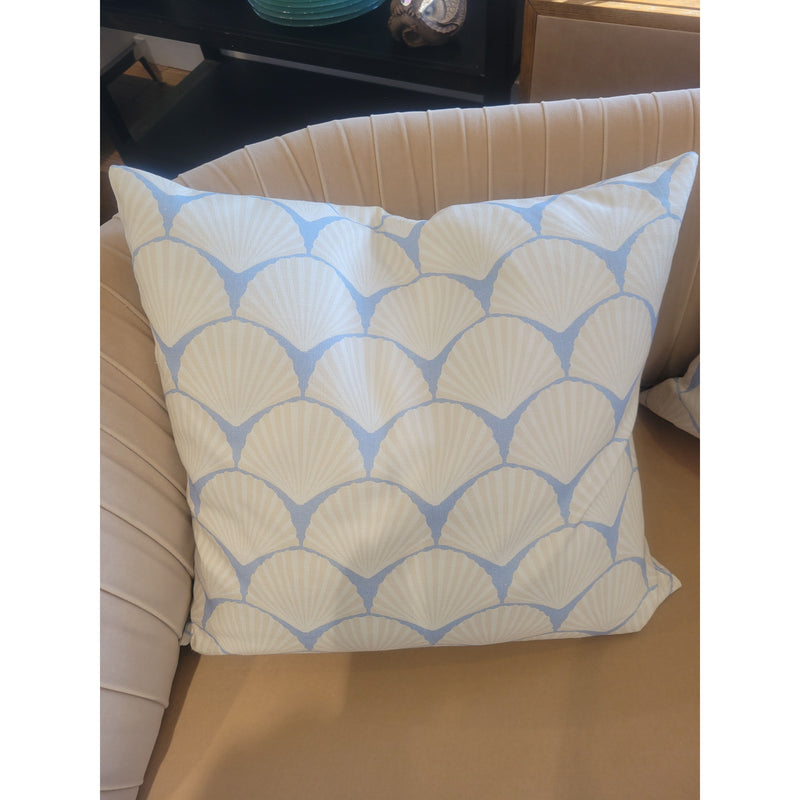 PAIR of Custom Off-White Seashells on Blue Square Pillows