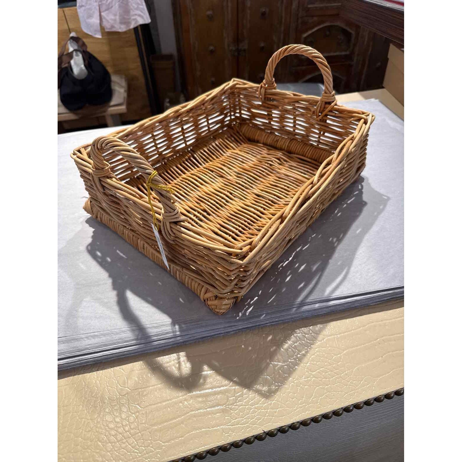 Rectangular Woven Basket w/Handles, 14"L x 12"W x 7"H
