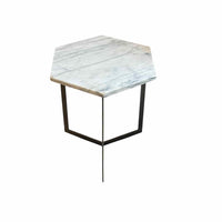 White Marble Hexagon Side Table on Metal Base - AS IS - colletteconsignment.com
