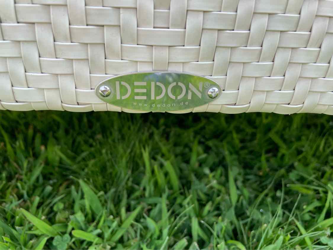 White Wicker Slimline 3-Seater Sofa w/ Navy Cushions by Dedon