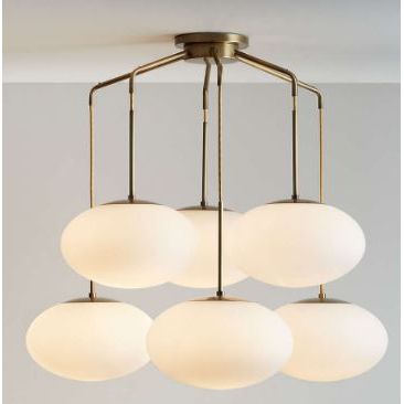 6-Light Moon Glass & Brass Chandelier