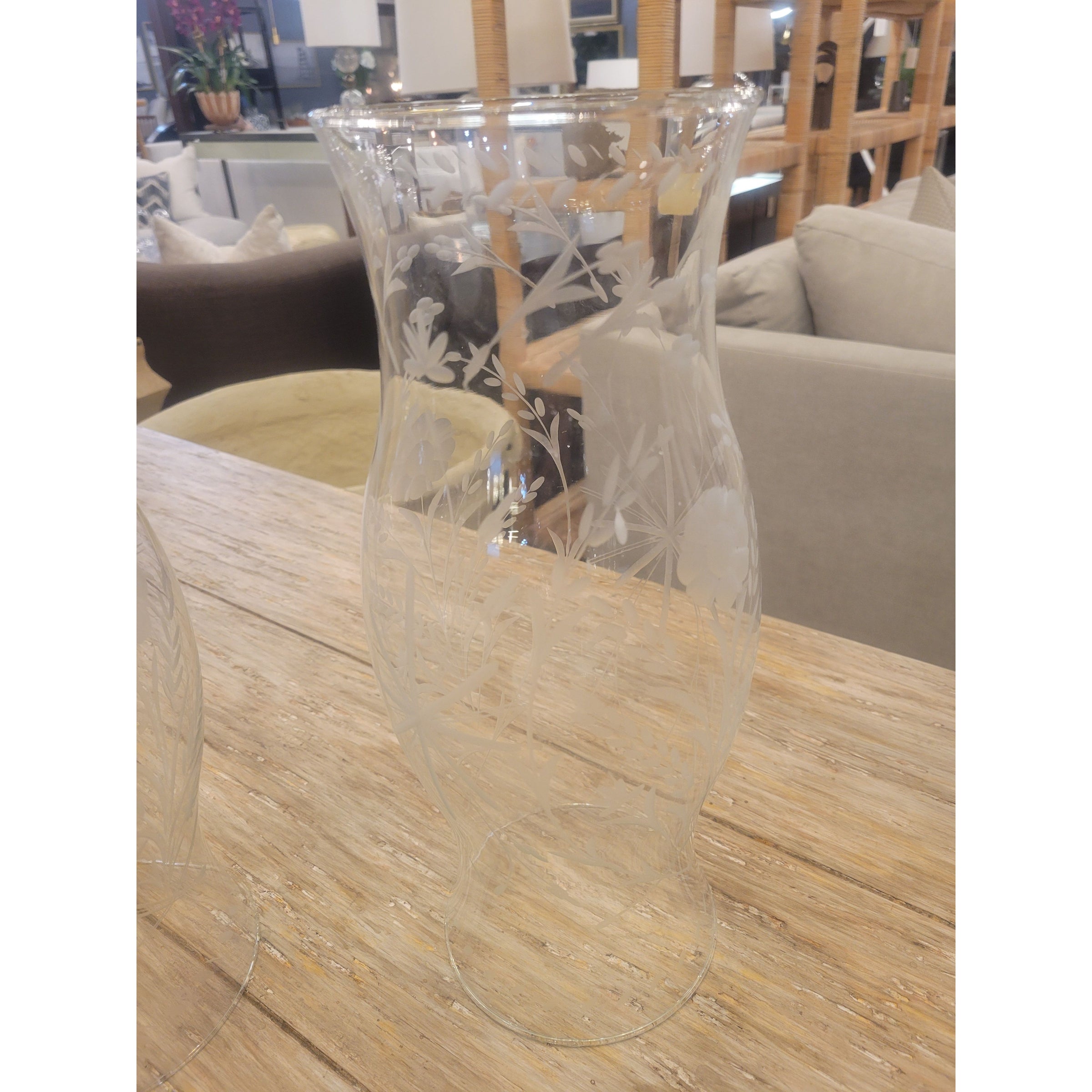 Floral Etched Glass Candle Hurricane