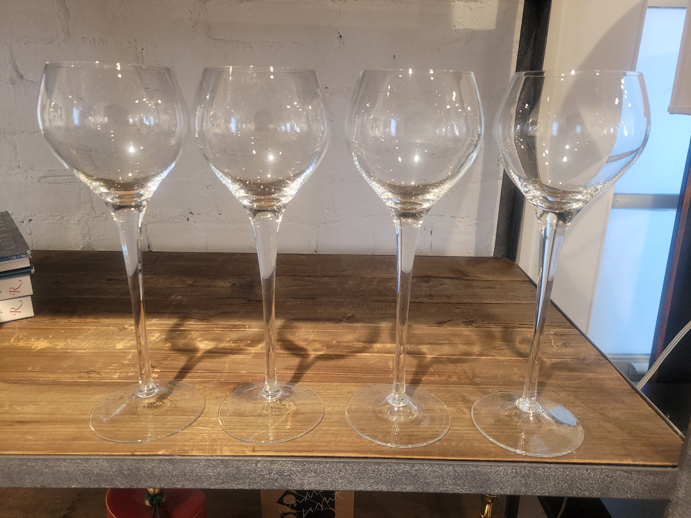 SET of 4 Crystal Long-Stemmed Wine Glasses Attrib. to Badash