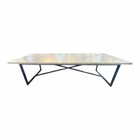 Custom European Painted Wood Dining Table on Metal Base - colletteconsignment.com