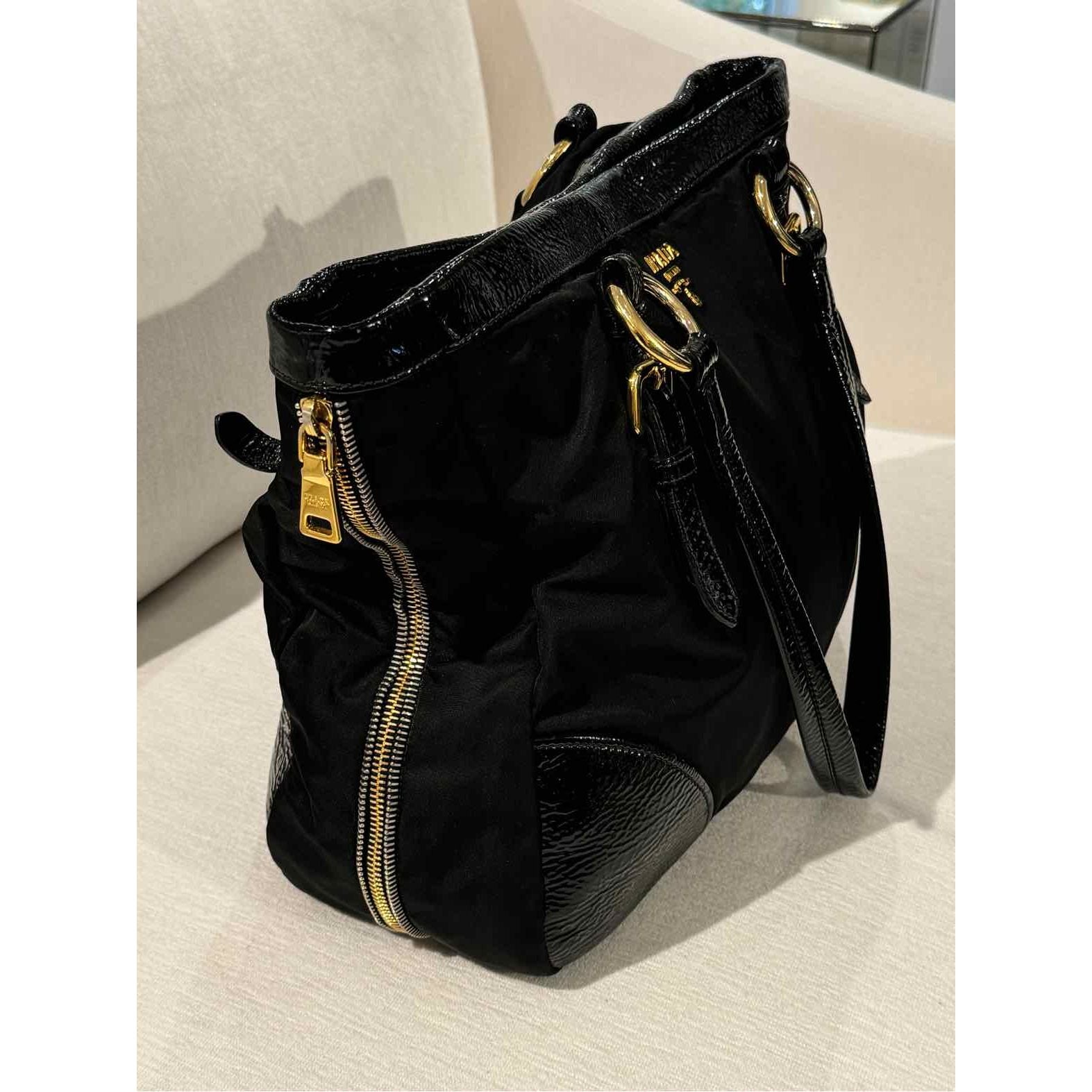 Women's Prada Exspandable Black Satchel w/Gold Hardware