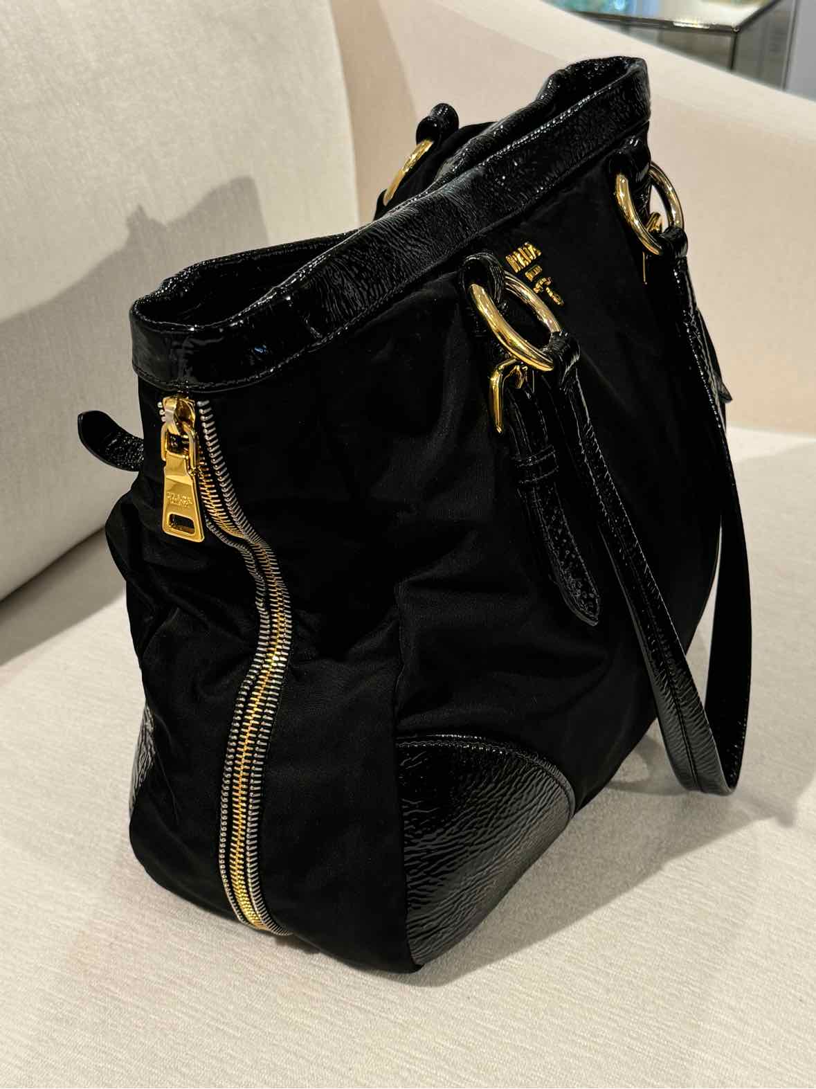 Women's Prada Exspandable Black Satchel w/Gold Hardware