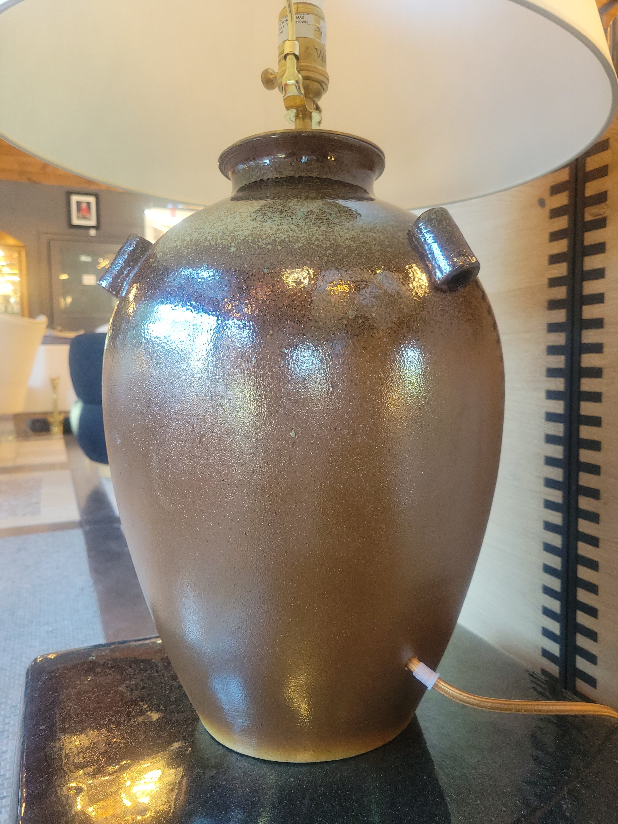 PAIR of Brown Barton Vase Table Lamps by Vaughan w/ Shades