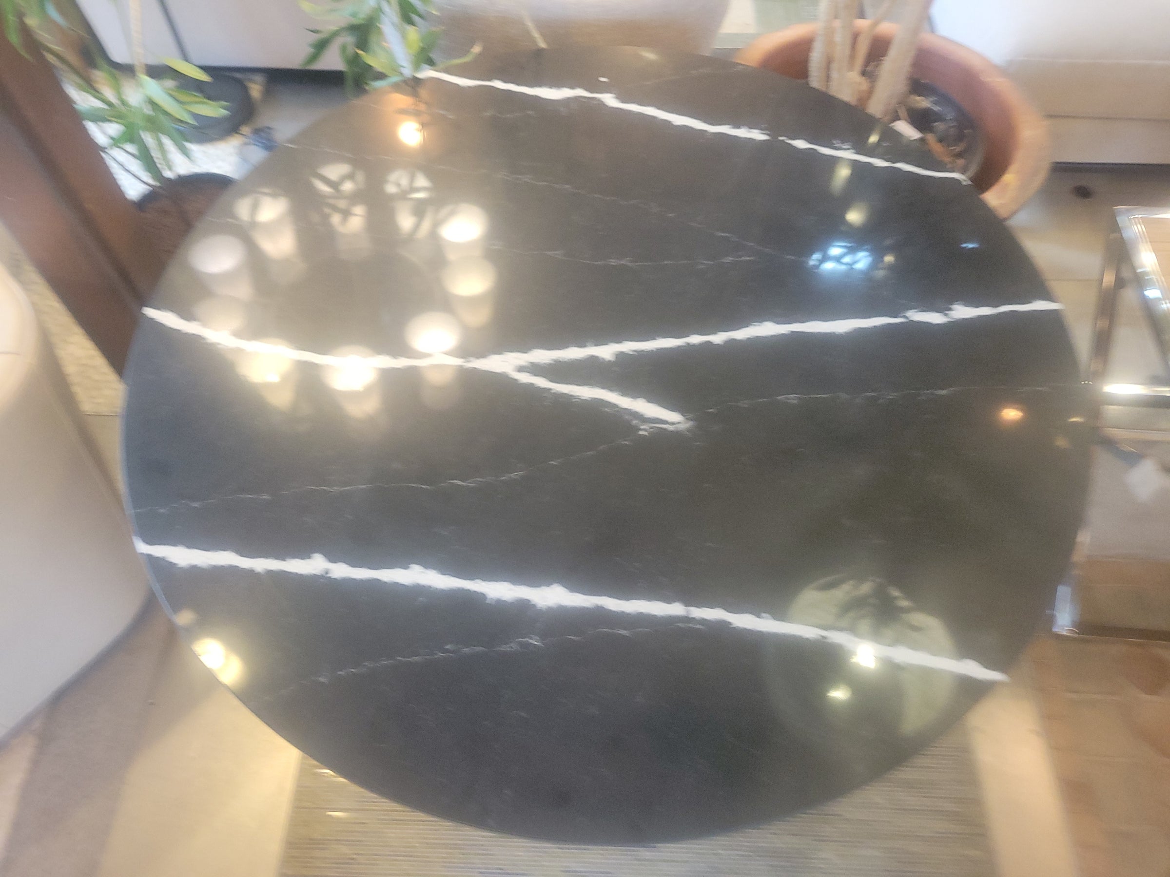 Custom Round Black Quartz Top Dining Table