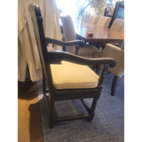 Antique Dark Wood Wainscot Arm Chair w/ Cushion
