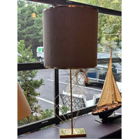 XL Shiny Brass Table Lamp w/ Dark Gray & Brass Shade