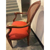 Vintage Bergere Style Armchair w/ Rust Colored Upholstered Seat and Caned Back