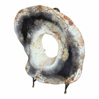 Petrified Wood Ring Sculpture on Iron Stand