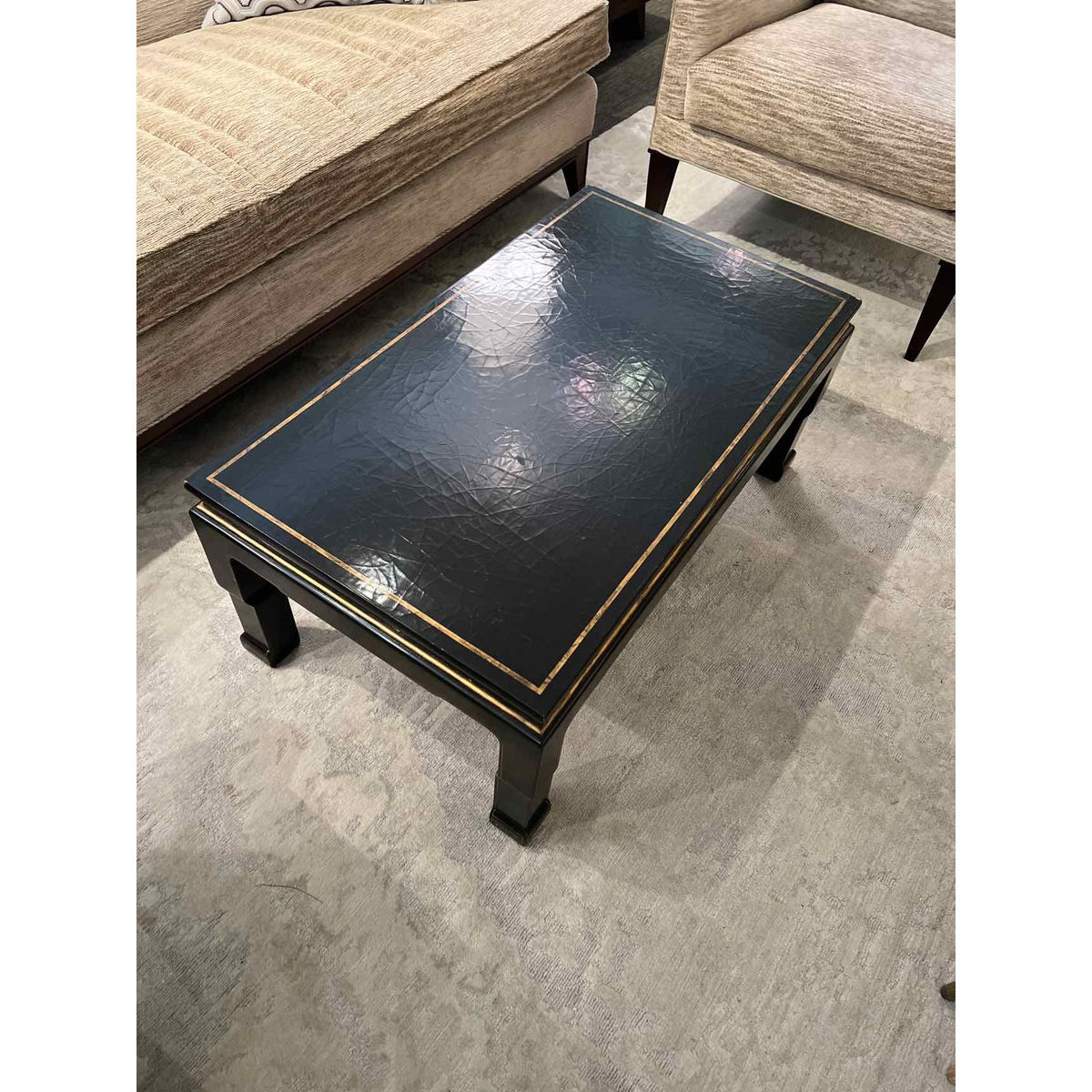 Black Wood Coffee Table with Gold Trim