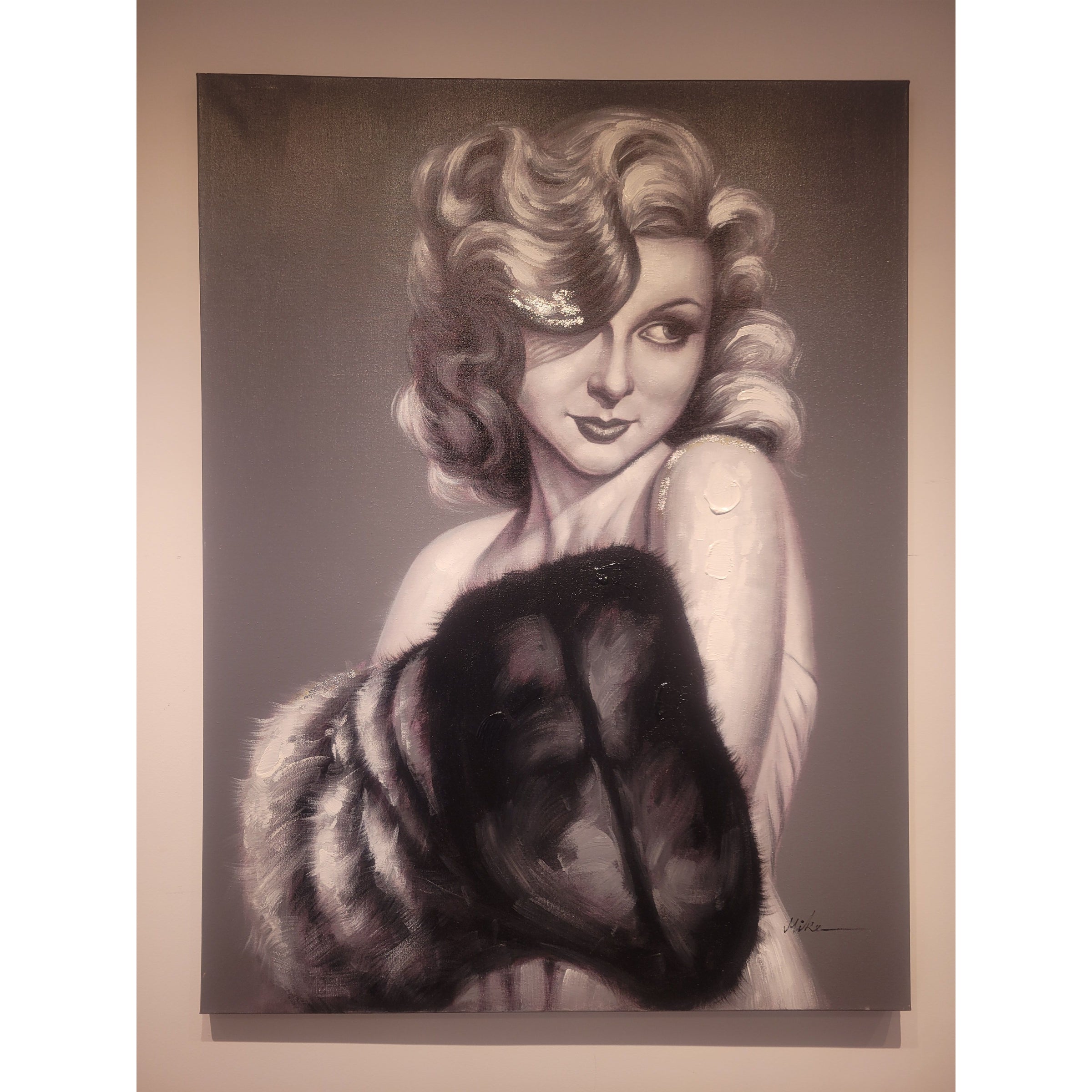"Woman with Fur Muff" Modern Art Print on Canvas
