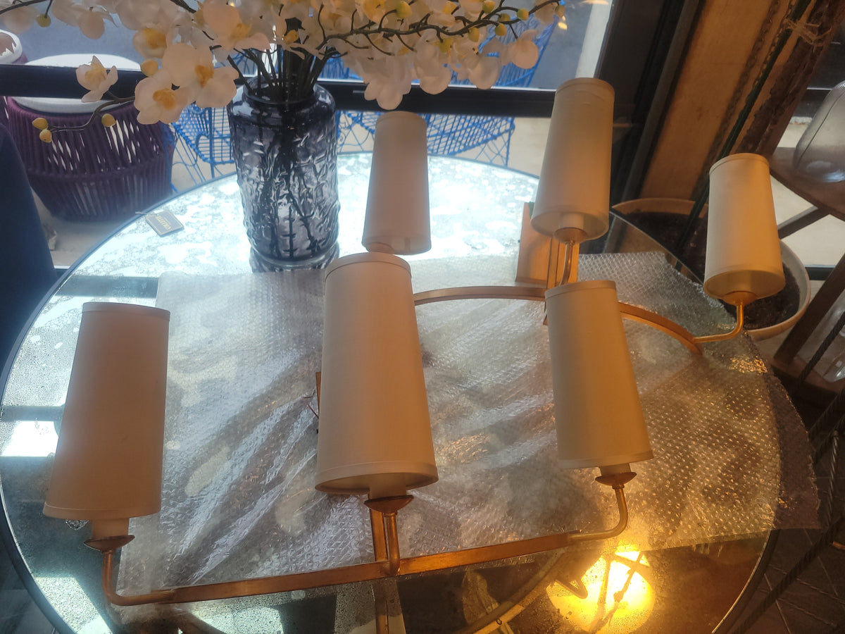 PAIR of 3-Light Antiqued Brass Sconces w/ Silk Shades by Nancy Corzine (AS IS)