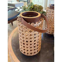 Teak & Rattan Lantern w/ Leather Handle