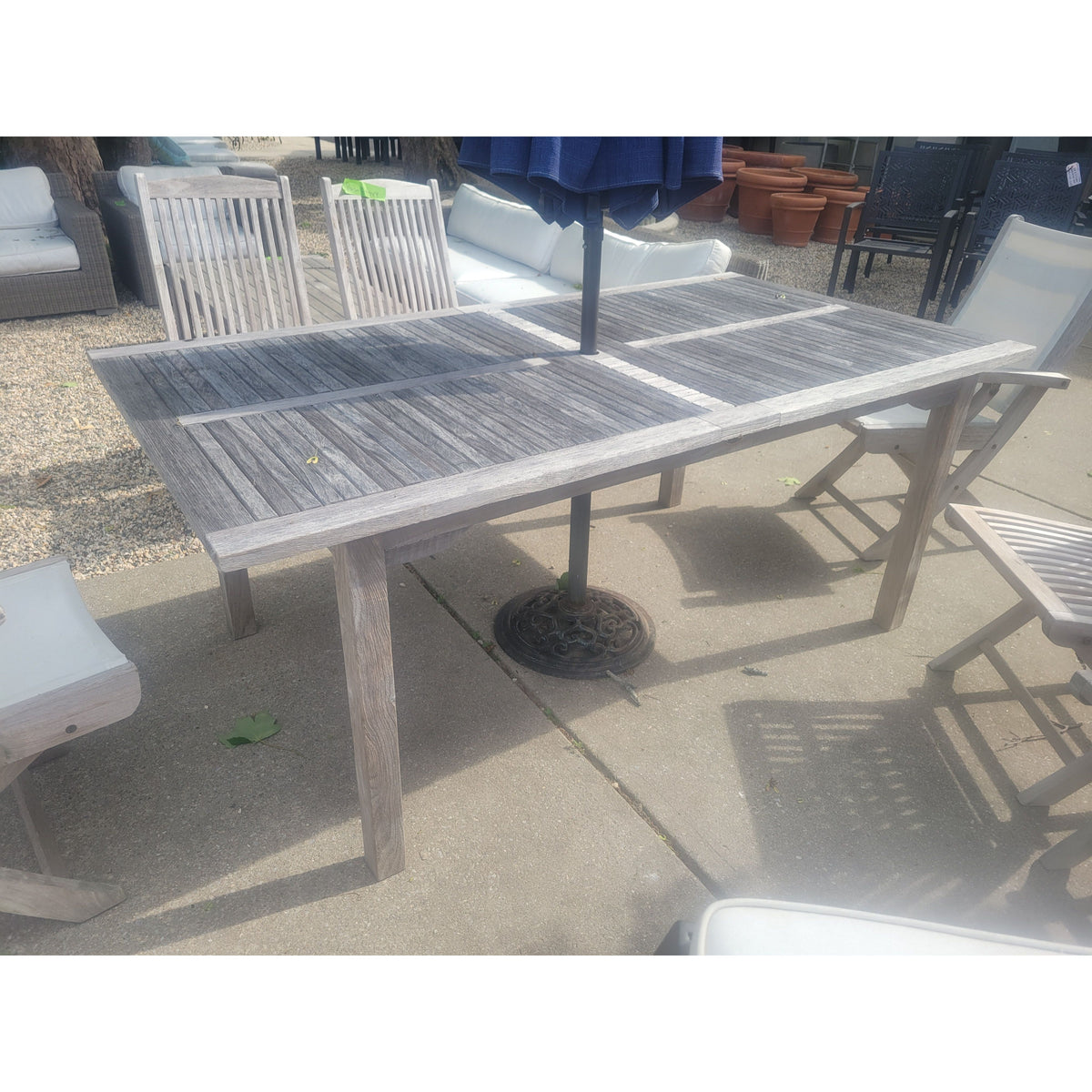 Plantation Teak Rectangular Dining Table w/ Umbrella Hole - colletteconsignment.com