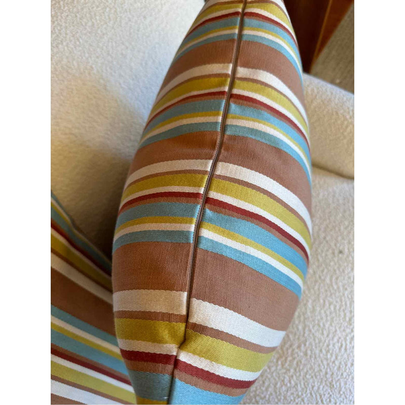 PAIR of Custom Blue & Brown Stripe Sunbrella Fabric Square Pillows