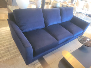 Custom 7-ft Blue Velvet Sofa w/ Polished Brass Legs by Artistic Frame (AS IS)