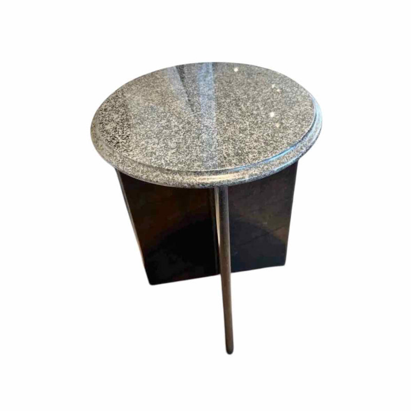 1980's Granite Round Top w/ a Beveled Edge Side Table 17"L x 17"W x 22"H