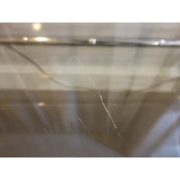 1970s Chrome Bamboo Style Console Table w/ Clear Glass Shelf & Smoky Top (As Is)