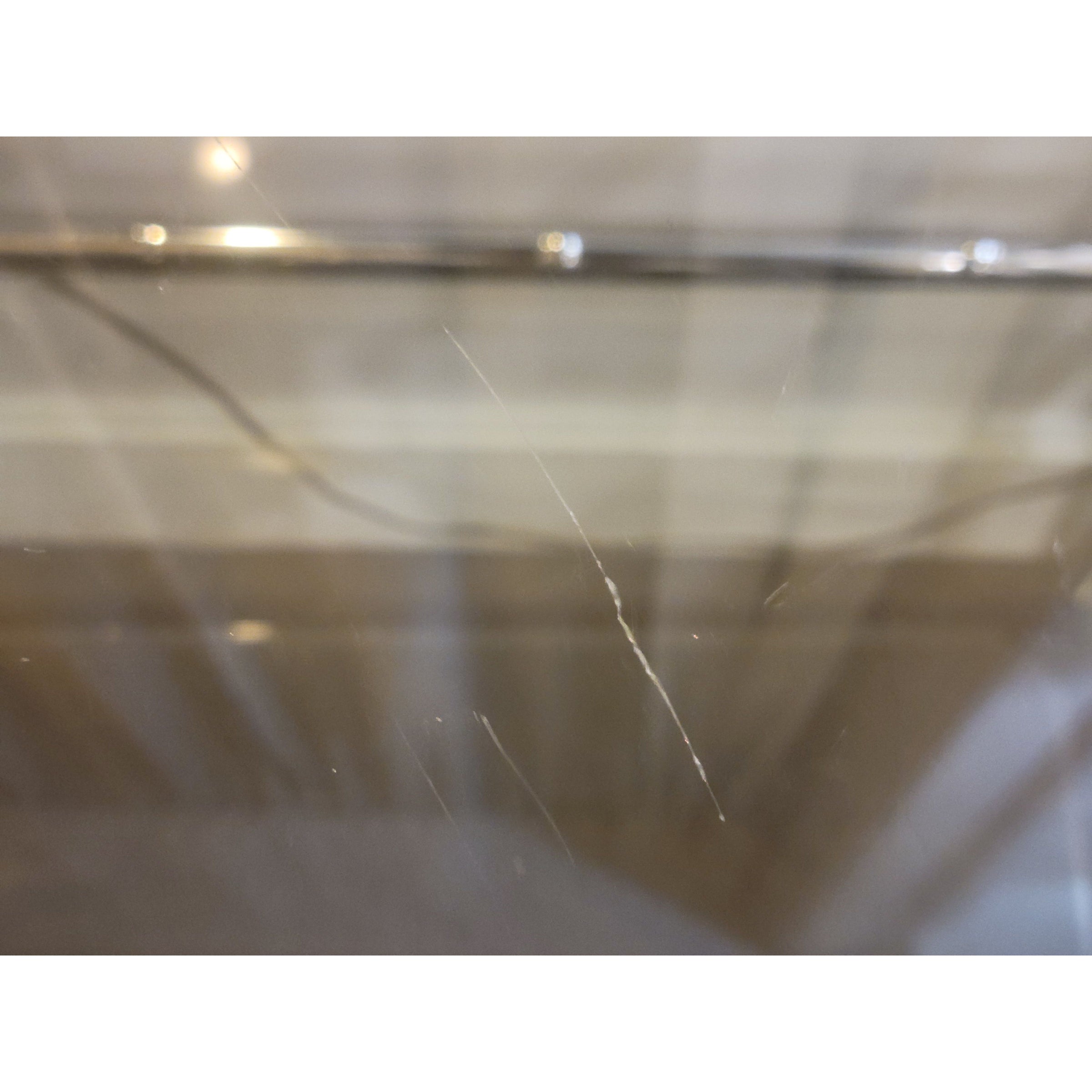 1970s Chrome Bamboo Style Console Table w/ Clear Glass Shelf & Smoky Top (As Is)