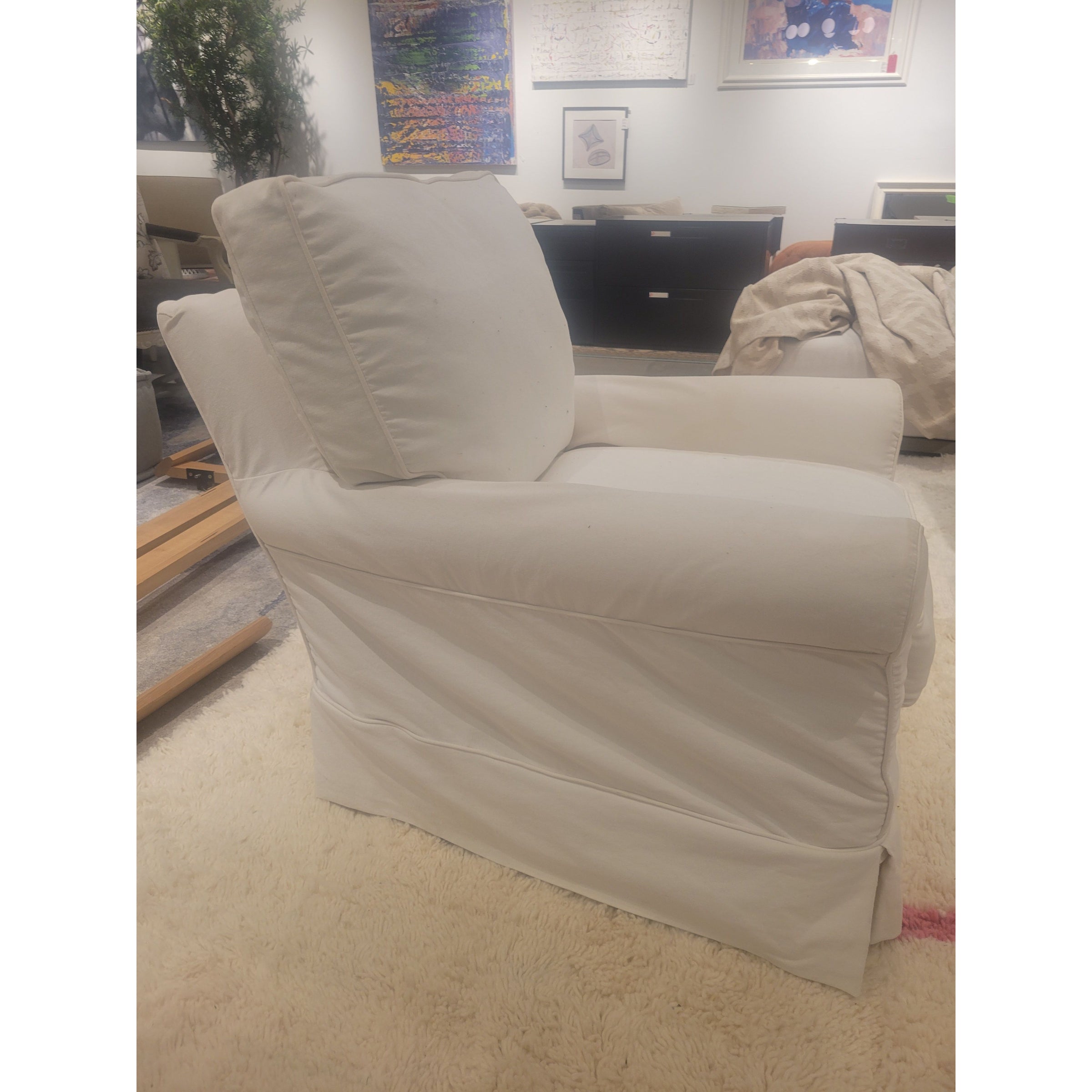 White Slipcover Roll Arm Chair (AS IS)
