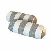 Pair of Custom Taupe/White Striped Bolster Pillows