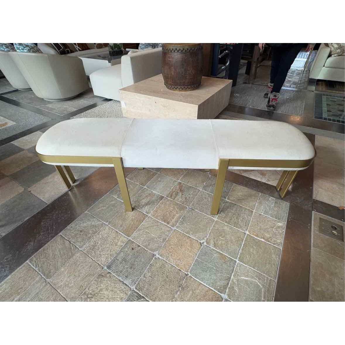 Bogeta Brushed Brass Bench in White Faux Cowhide