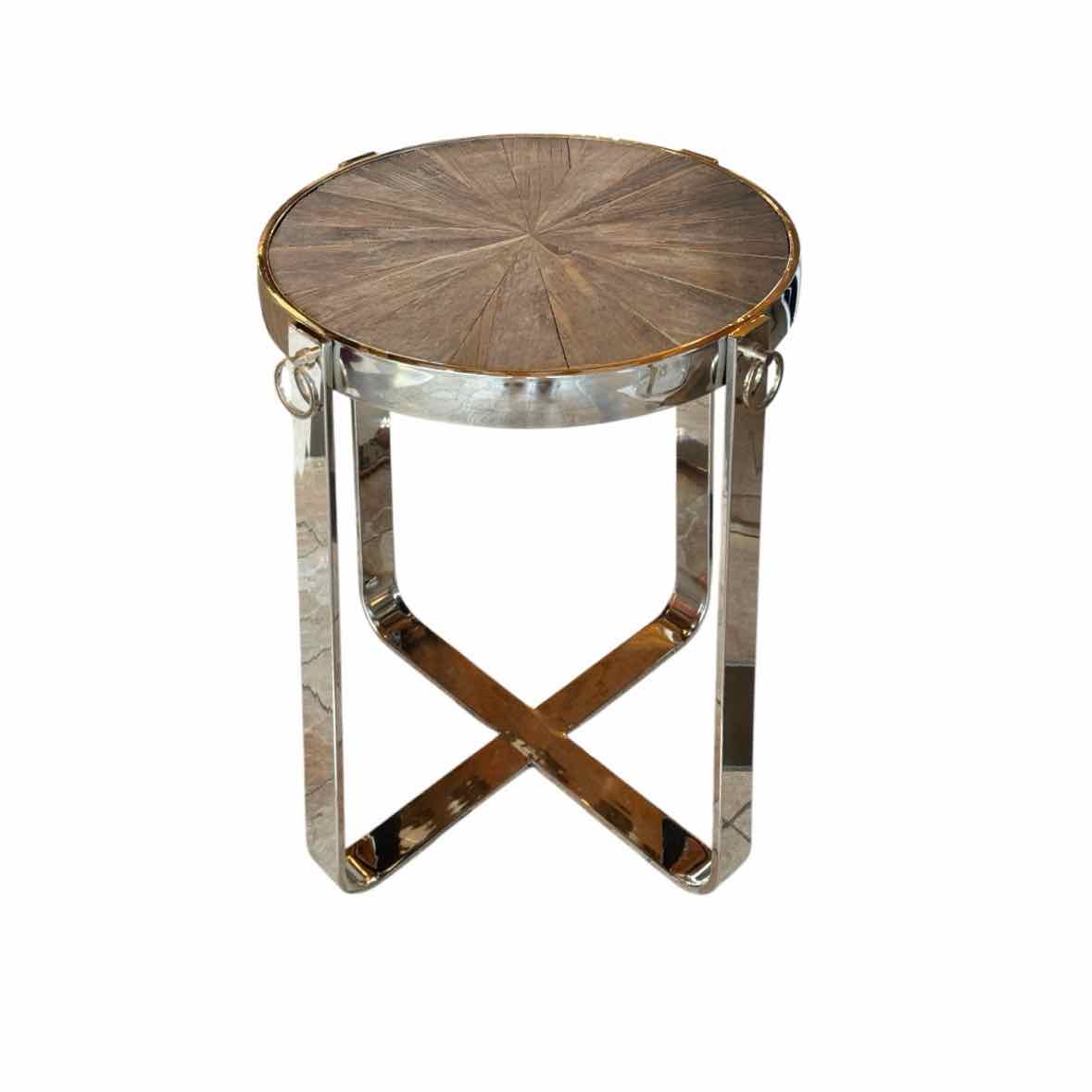 Round Wood & Chrome Side Table