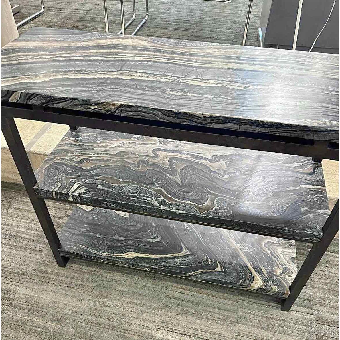 Custom Striated Marble Three-Tiered Console w/ Iron Frame