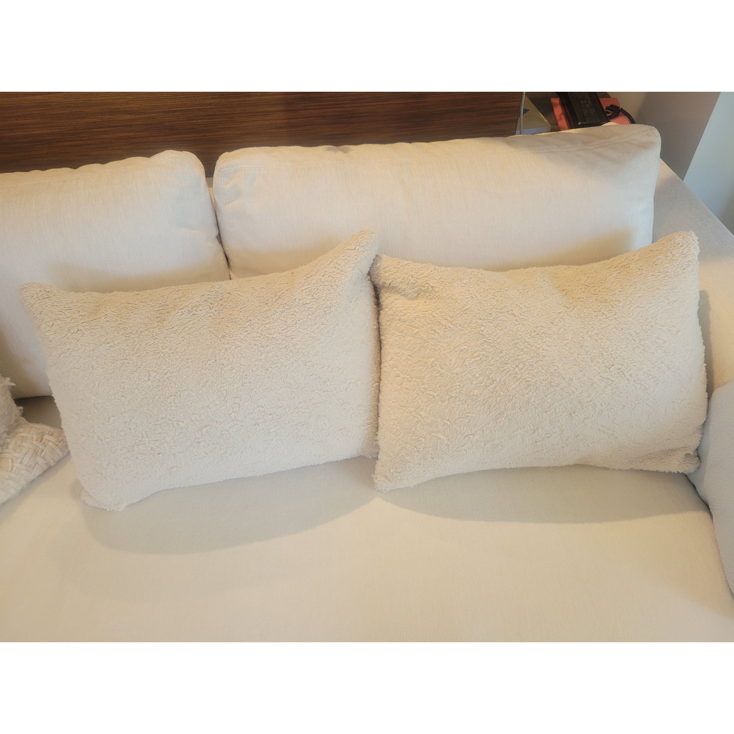 PAIR of White Fur Lumbar Pillows w/ Down Inserts